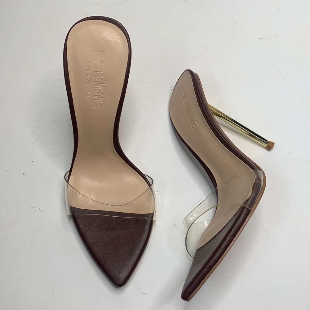 FEMME Los Angeles Brown Heels with Clear Strap